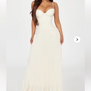 Daniella Lace Corset Pleated Maxi Dress-  White Strapless Gown (Fashion Nova)